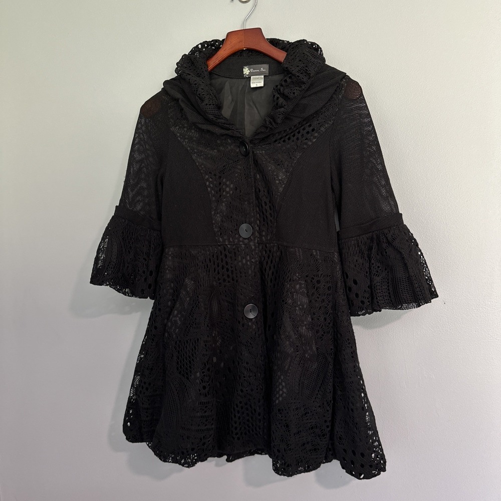 Damee Inc Jacket Top Womens S Black Sheer Ruffled  Whimsigoth‎ Artsy Victorian